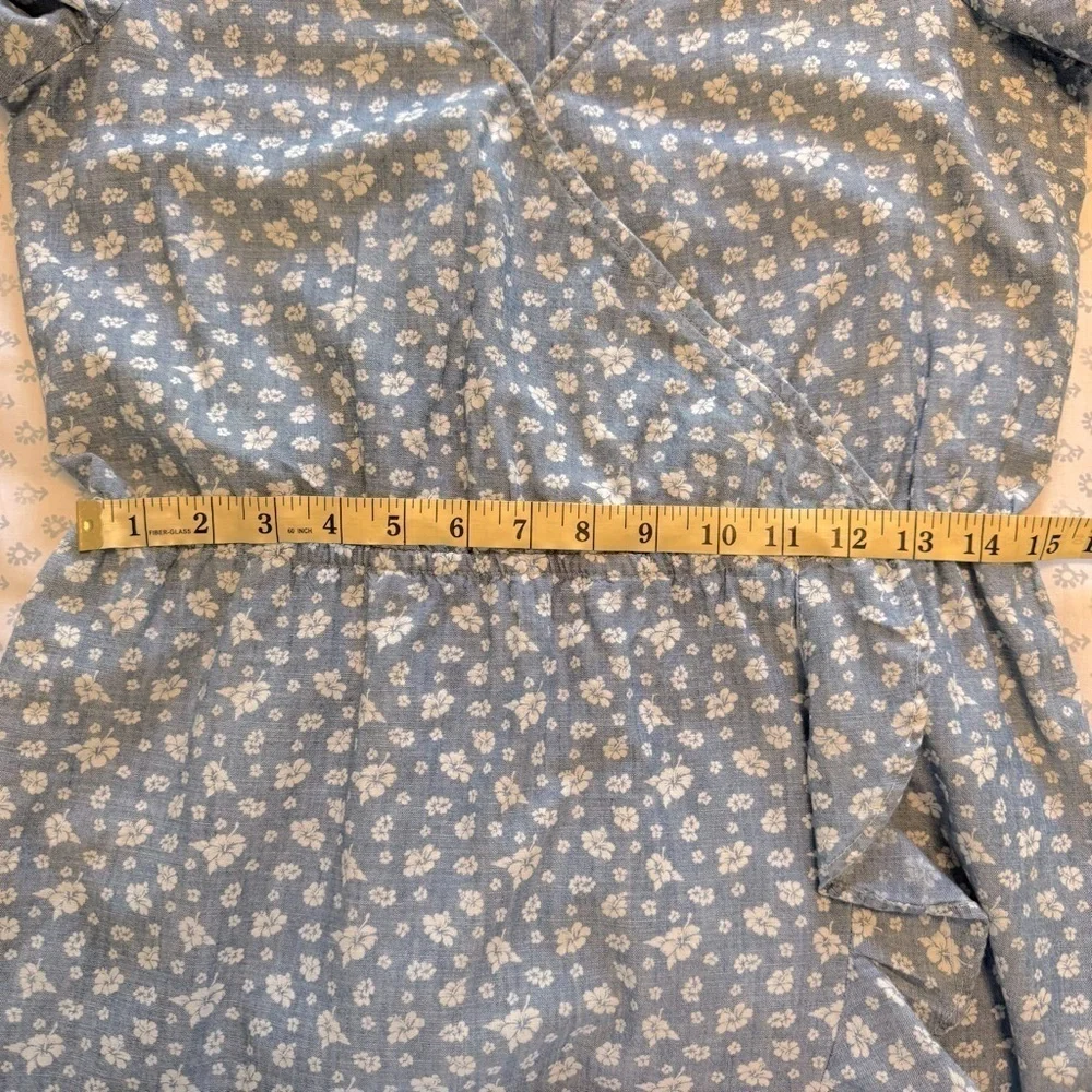 J. Crew Mercantile Blue Floral Flutter Sleeve Faux Wrap Small Dress